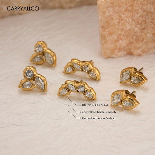 18K Gold Plated Boho Leaf Zircon Stud Earrings