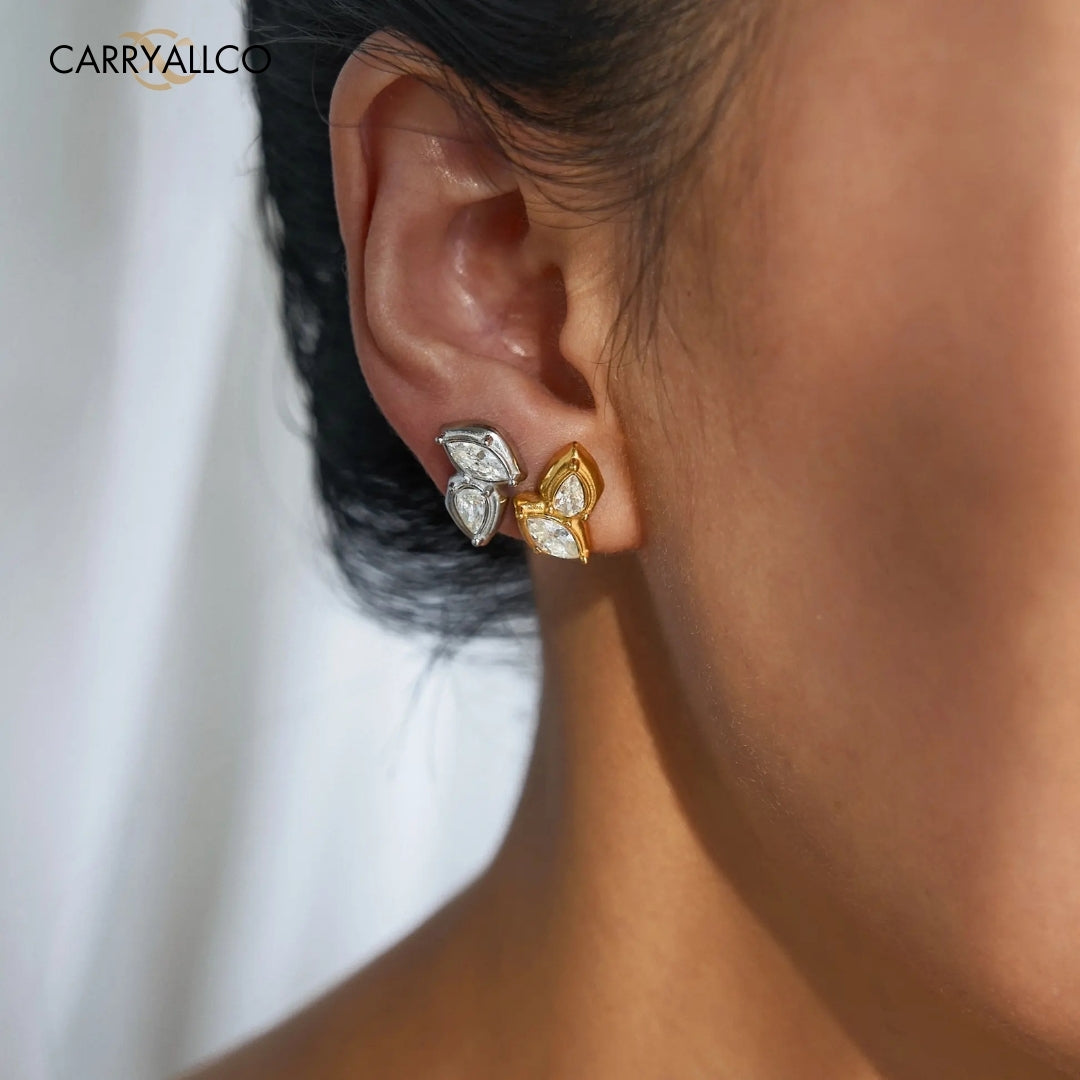 18K Gold Plated Boho Leaf Zircon Stud Earrings