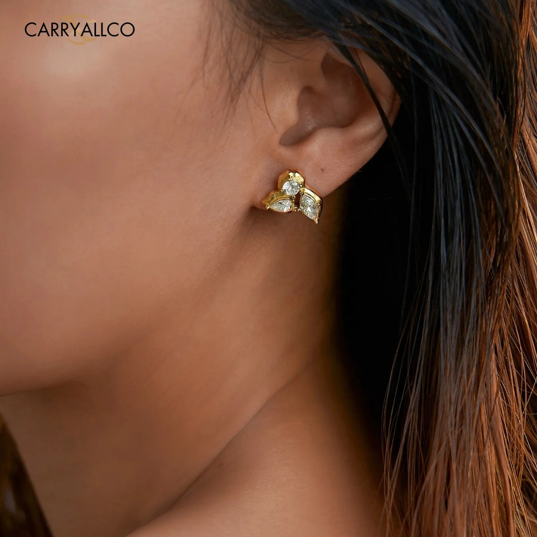 18K Gold Plated Boho Leaf Zircon Stud Earrings