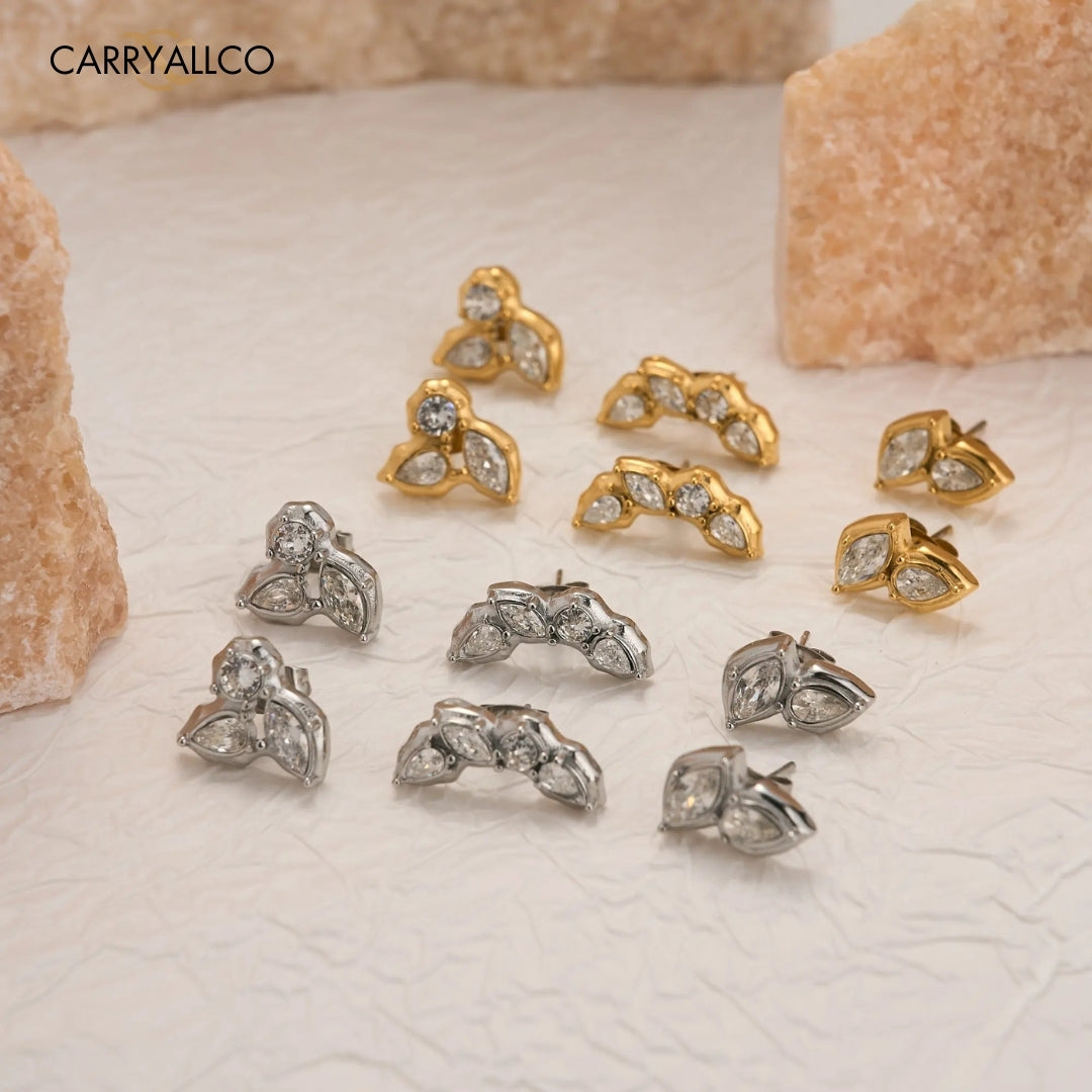 18K Gold Plated Boho Leaf Zircon Stud Earrings