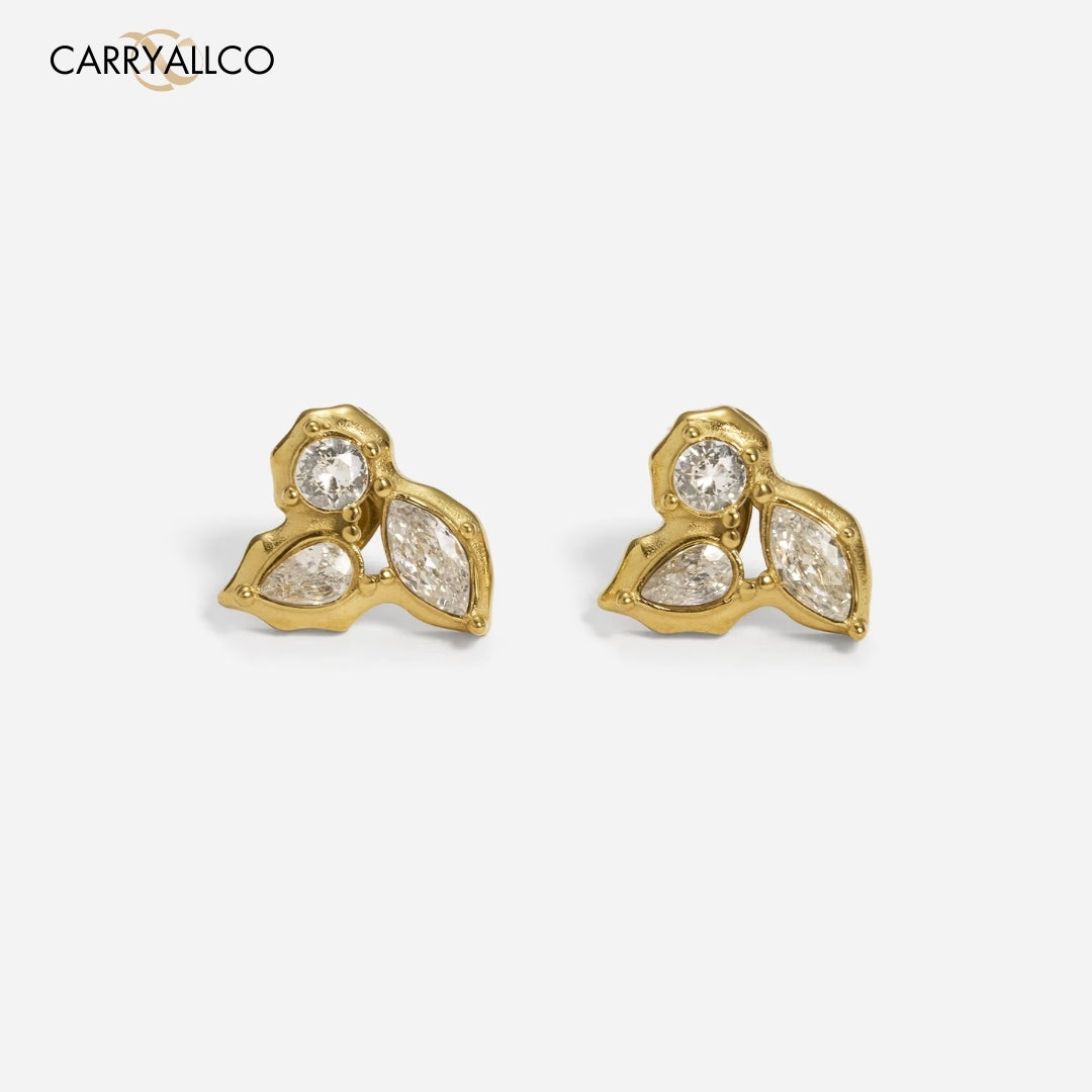 18K Gold Plated Boho Leaf Zircon Stud Earrings