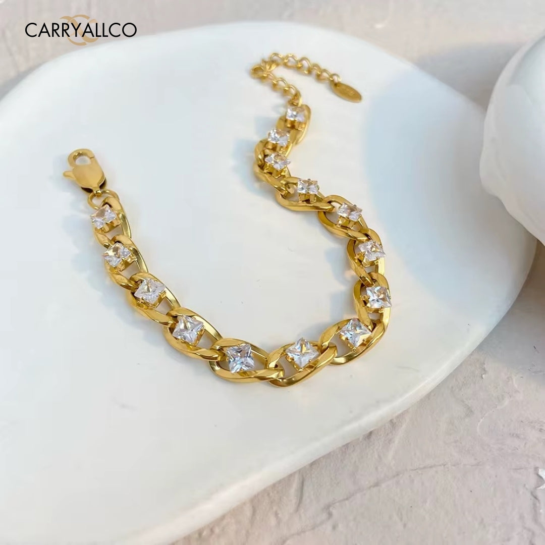 18K Gold Plated Crystal Link Chain Bracelet