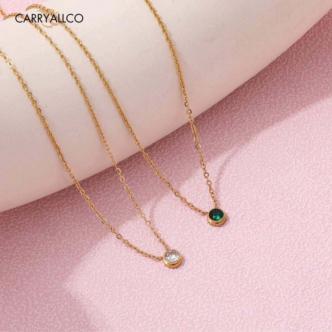 18K Gold Plated Dainty Green Brilliant Cut Stone Necklace