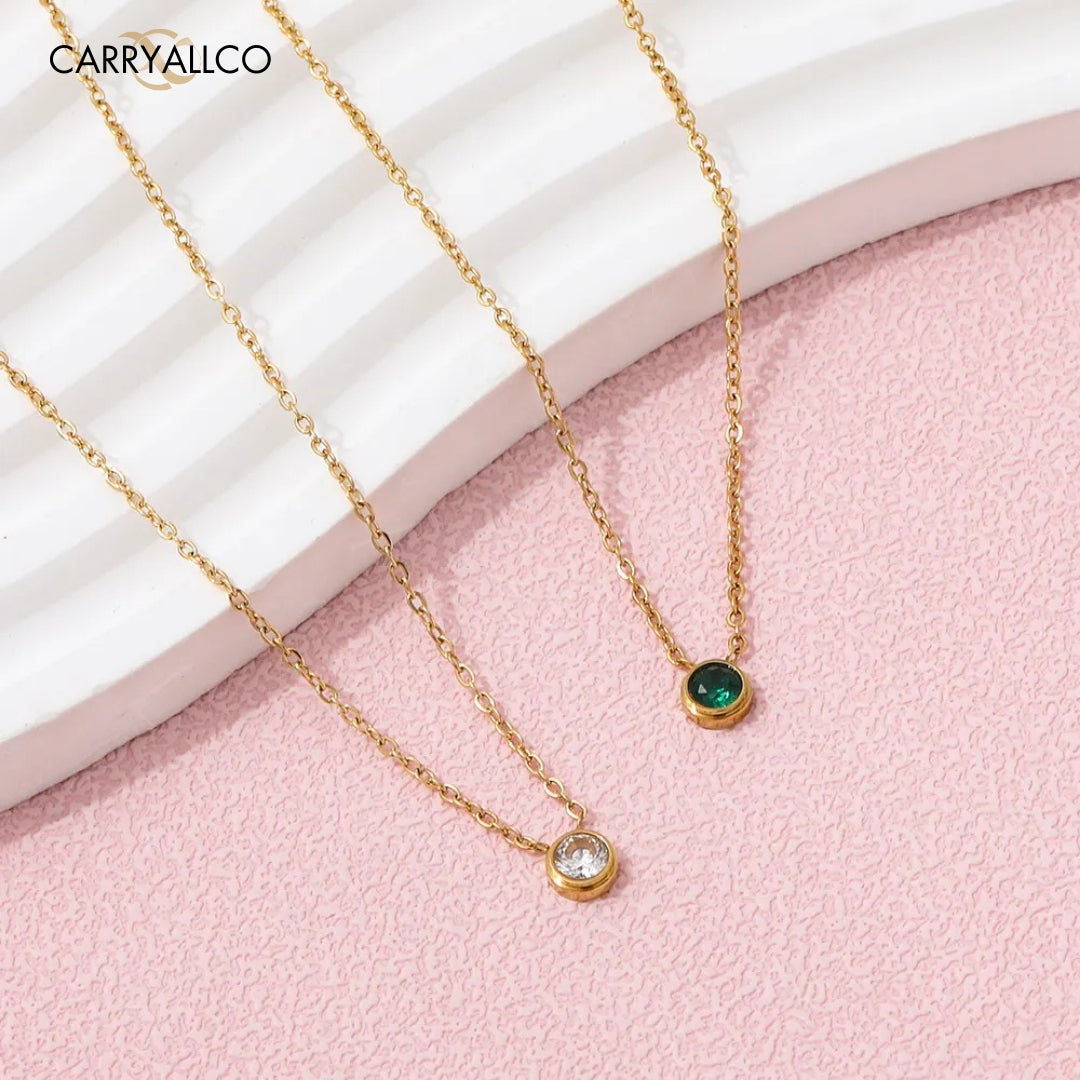 18K Gold Plated Dainty Green Brilliant Cut Stone Necklace