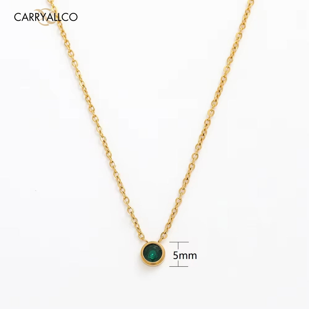 18K Gold Plated Dainty Green Brilliant Cut Stone Necklace