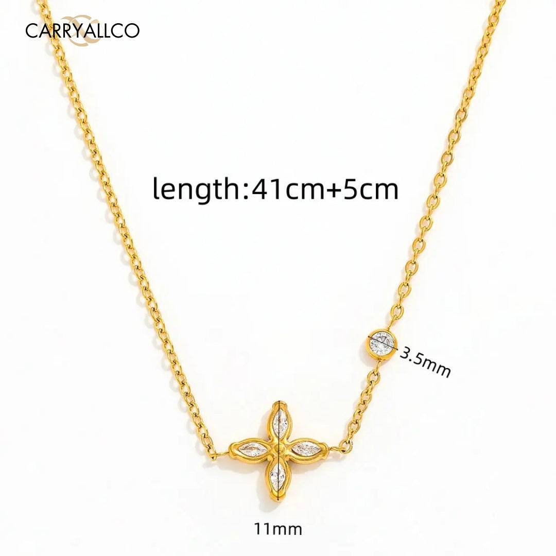 18K Gold Plated Flower Clover Zirconia Pendant Necklace