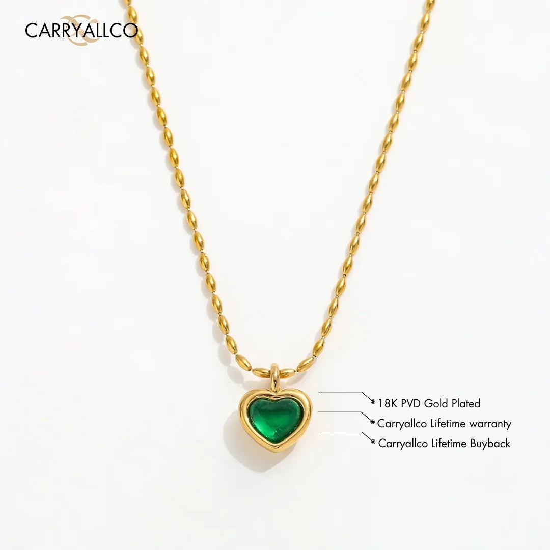 18K Gold Plated Green Agate Heart Pendant Necklace