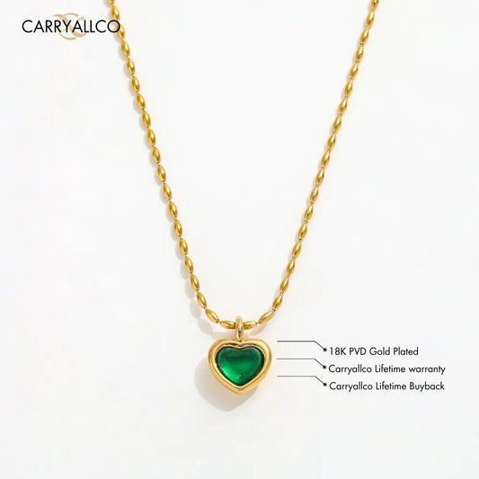 18K Gold Plated Green Agate Heart Pendant Necklace