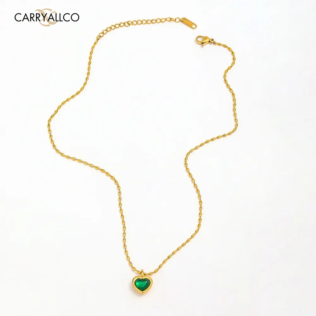 18K Gold Plated Green Agate Heart Pendant Necklace