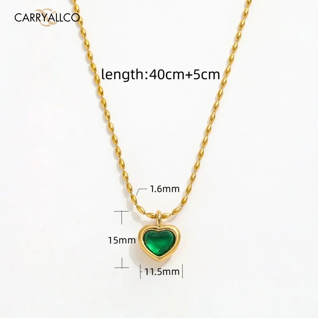 18K Gold Plated Green Agate Heart Pendant Necklace