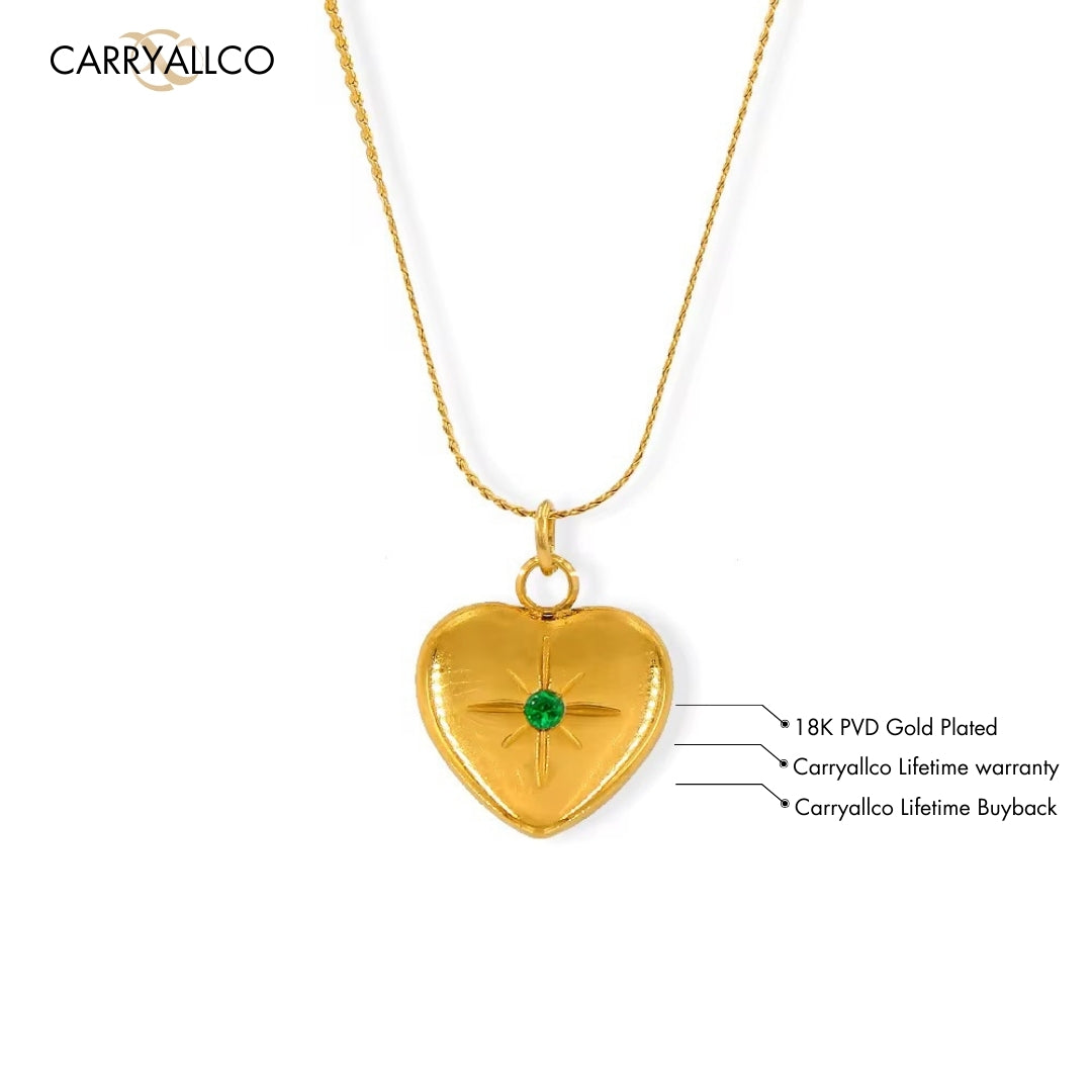 18K Gold Plated Heart & Star Brilliant Cut Stone Necklace