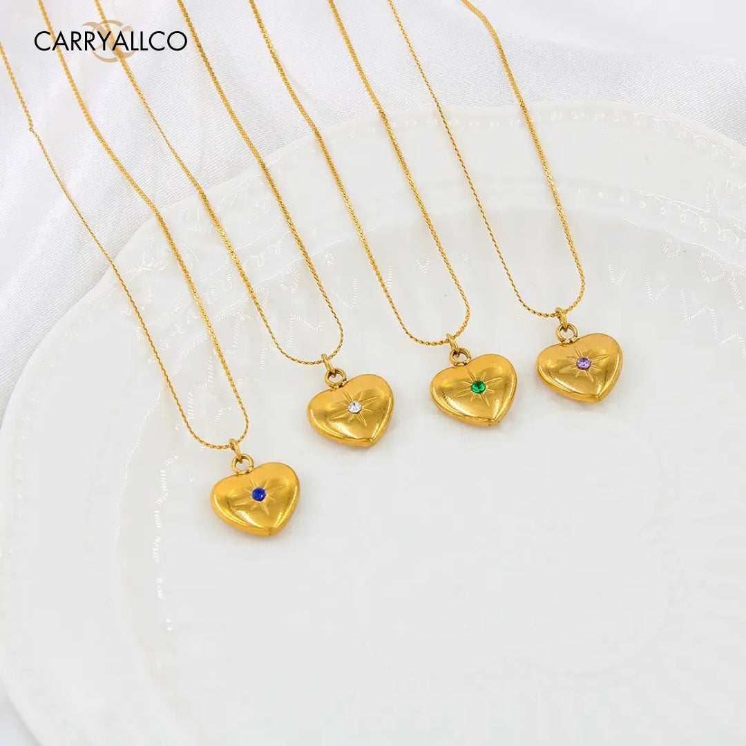 18K Gold Plated Heart & Star Brilliant Cut Stone Necklace