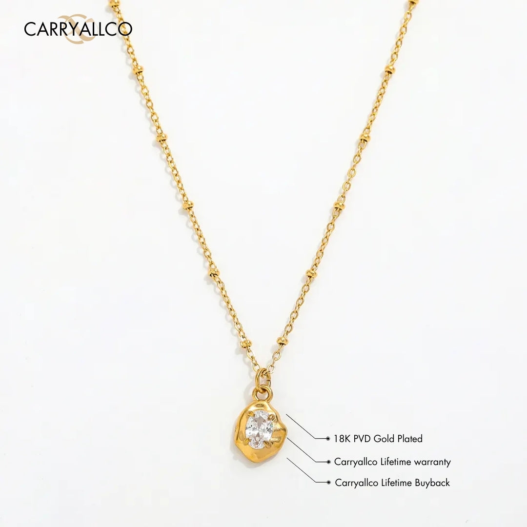 18K Gold Plated Irregular Zirconia Bead Pendant Necklace