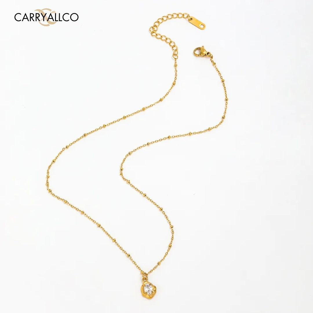 18K Gold Plated Irregular Zirconia Bead Pendant Necklace