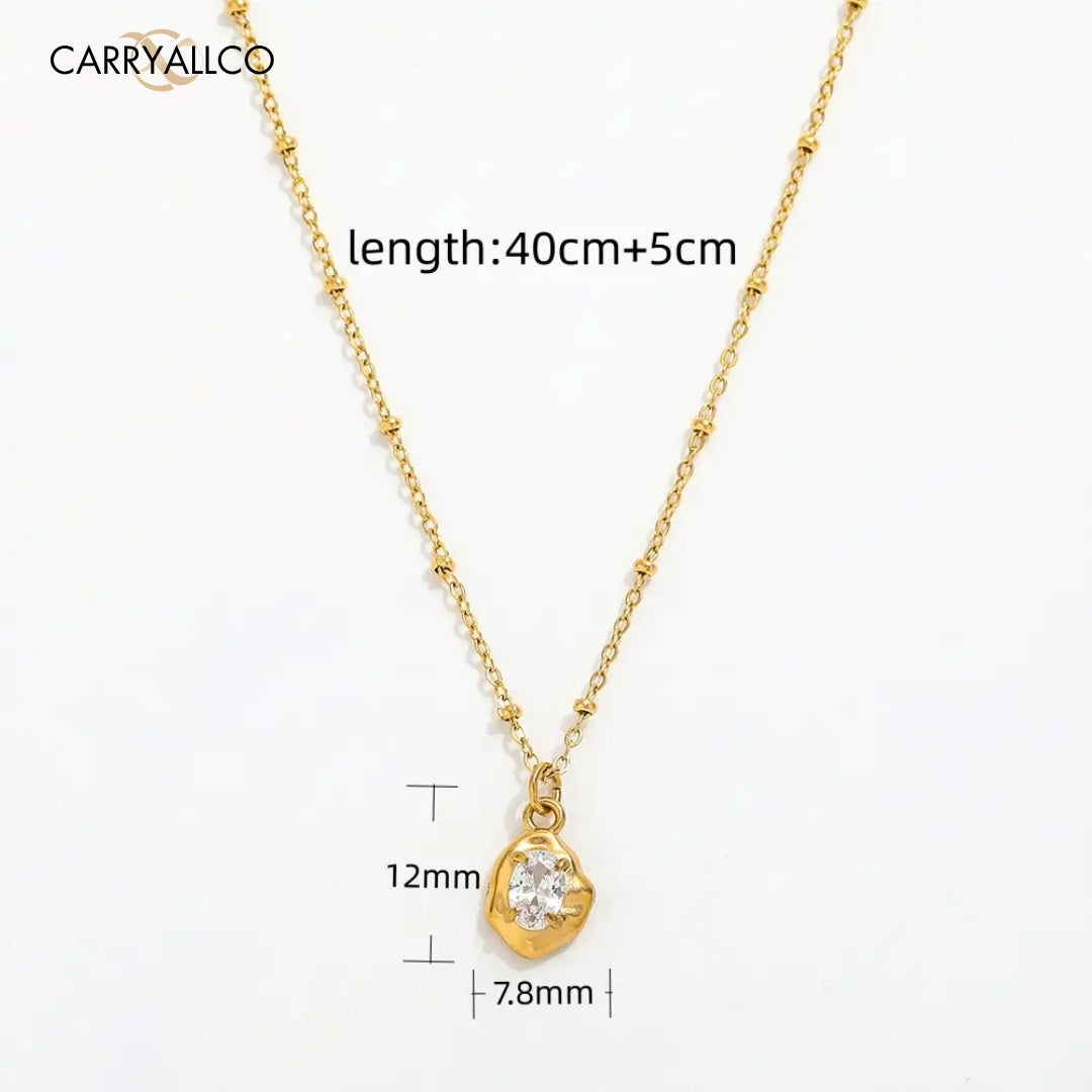 18K Gold Plated Irregular Zirconia Bead Pendant Necklace