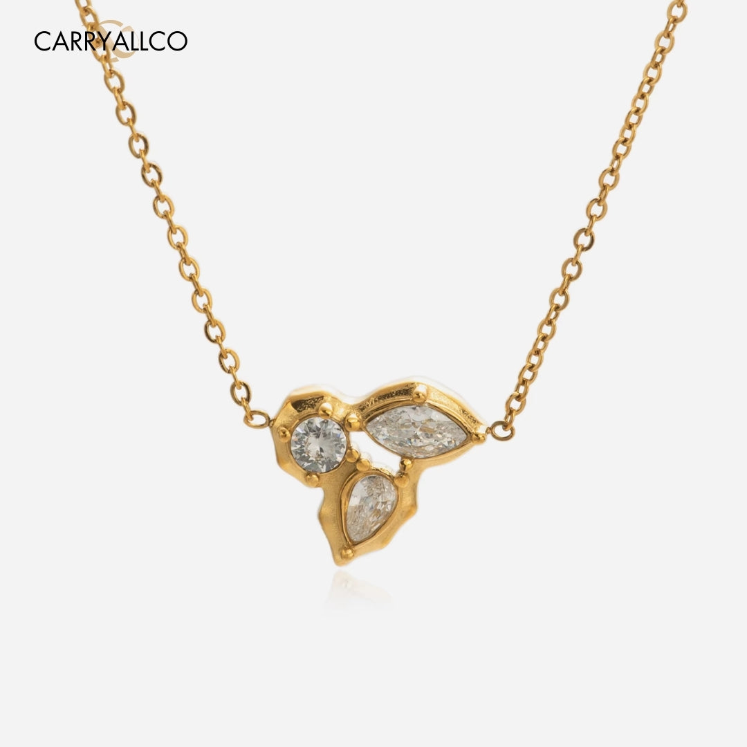 18K Gold Plated Lucky Grass Zircon Pendant Necklace