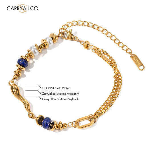 18K Gold Plated Pearl & Lapis Lazuli Water Drop Bracelet