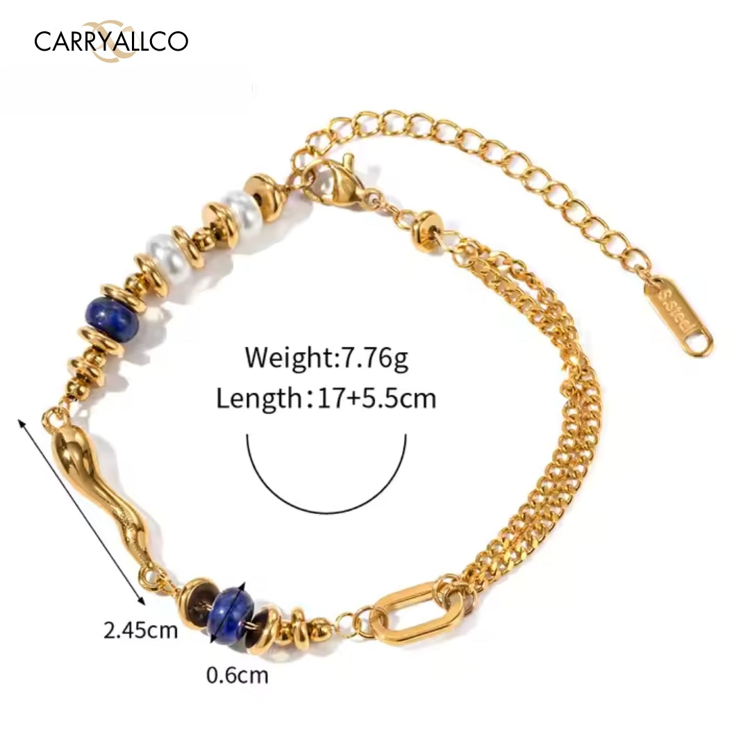 18K Gold Plated Pearl & Lapis Lazuli Water Drop Bracelet