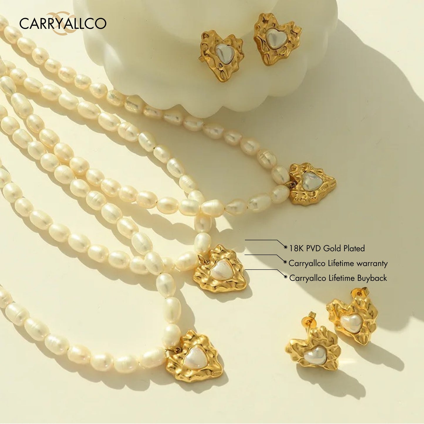 Carryallco 18K Gold Plated Freshwater Pearl Grace Necklace Set – Demi-Fine