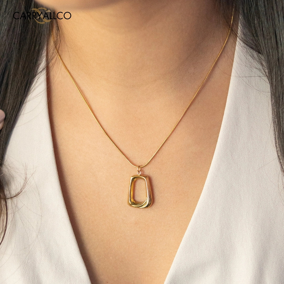 18K Gold Plated Hollow Square Pendant Necklace