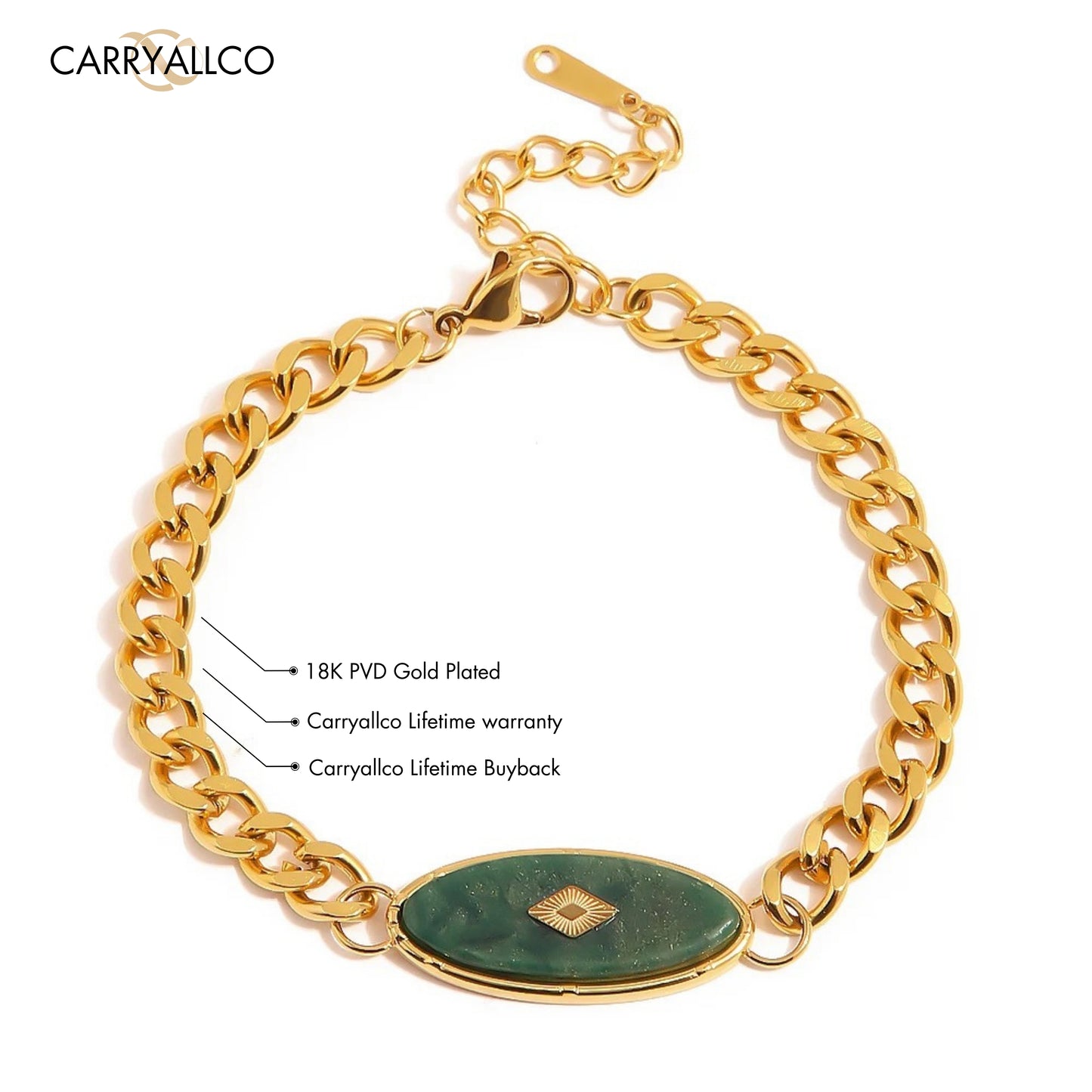 Carryallco Cuban Chain African Green Stone Bracelet