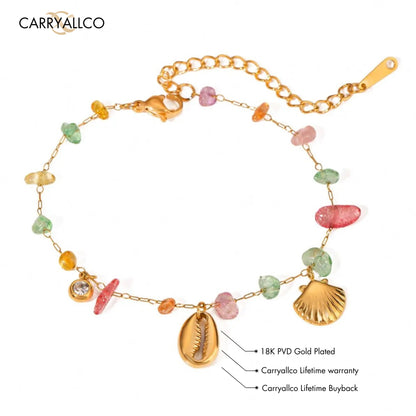 Carryallco Colourful Stone Shell Fan Pendant Bracelet