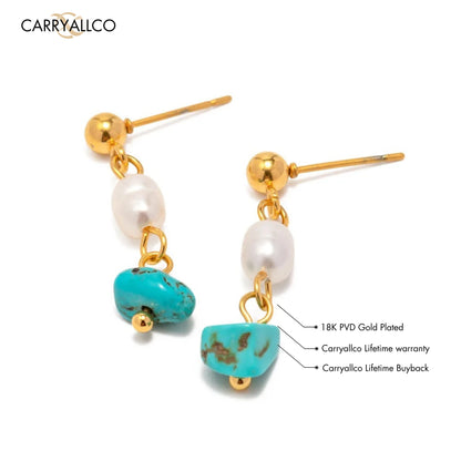 Carryallco Natural Stone Turquoise Freshwater Pearl Drop Earring