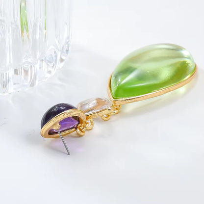 Carryallco Green and Purple Acrylic Dangle Earring