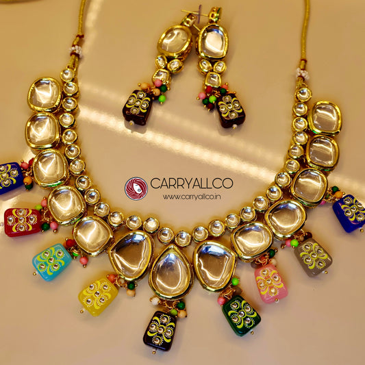 Carryallco Vibrant Multicolor Kundan Necklace with Jaipuri stone & Back Meenakari