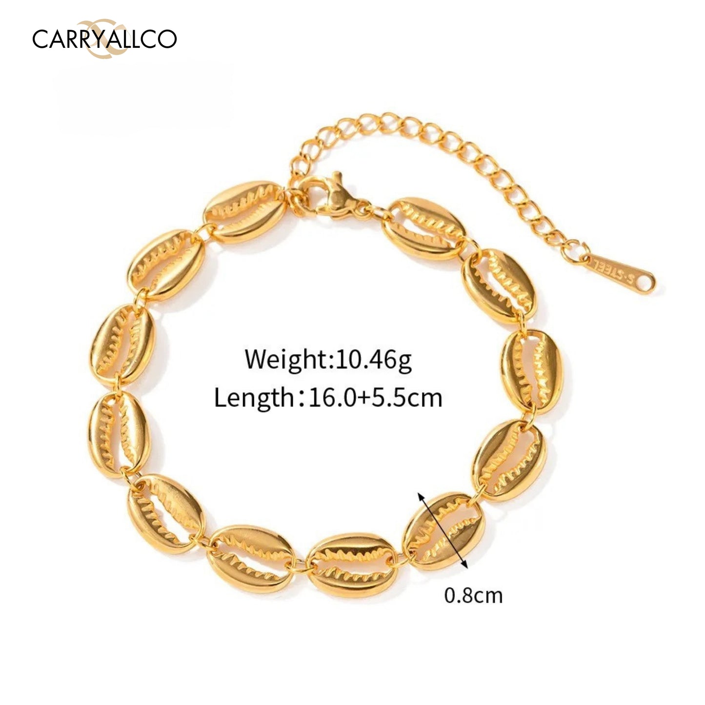 Carryallco 18K Gold Plated Demi-fine Beach Shell Linked Chain Bracelet