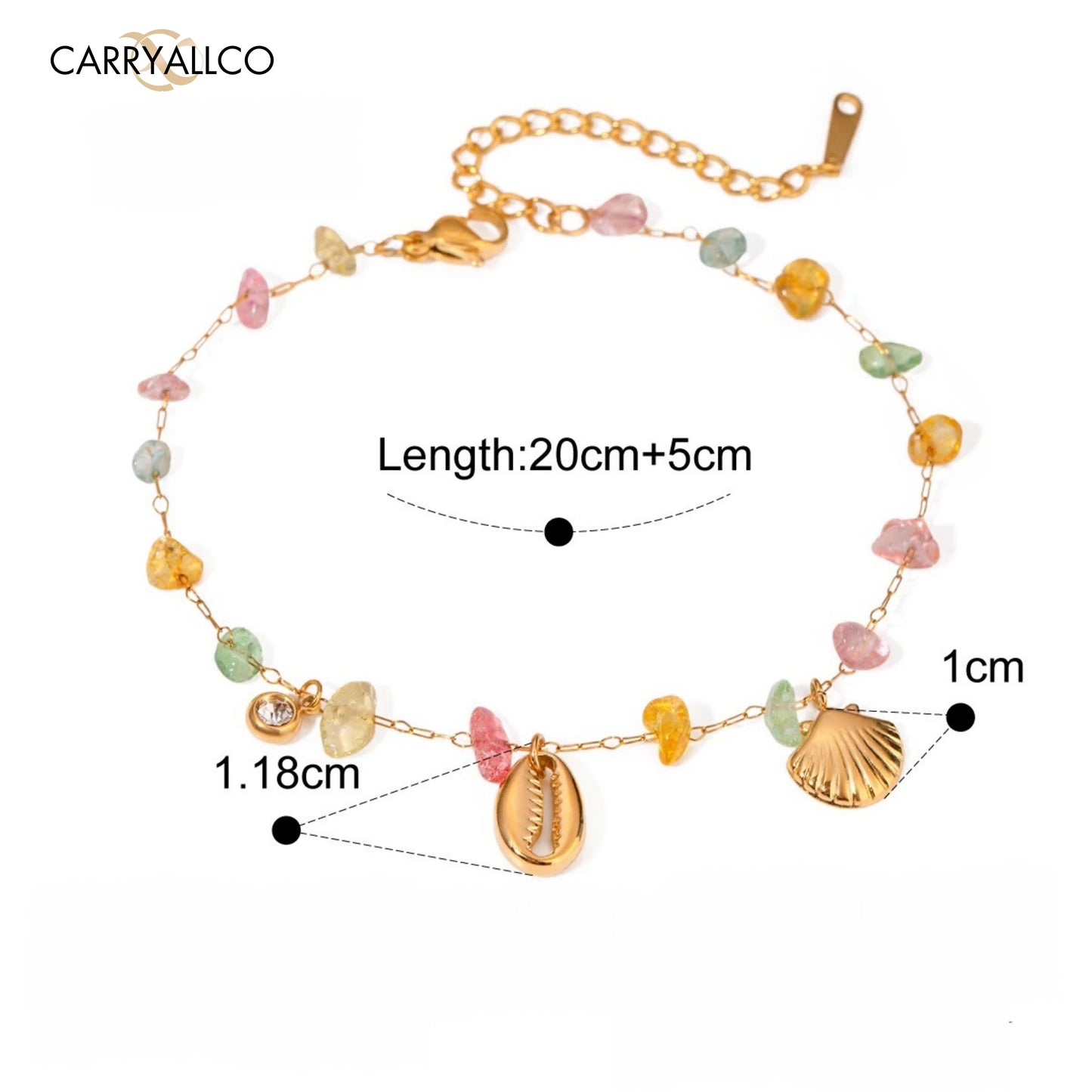 Carryallco Colourful Stone Shell Fan Pendant Bracelet