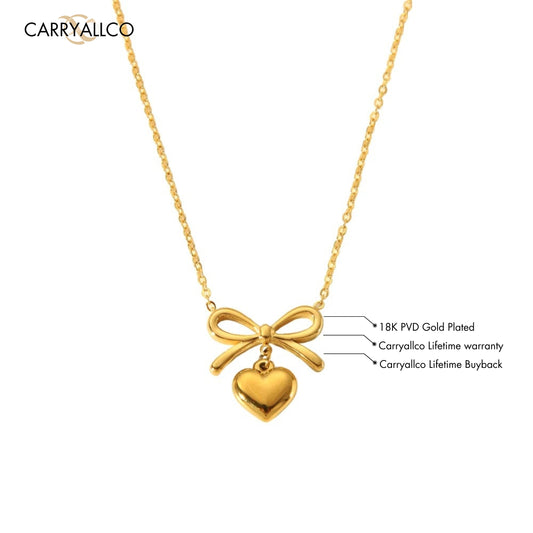 Carryallco Bow Heart Pendant with Linked Chain