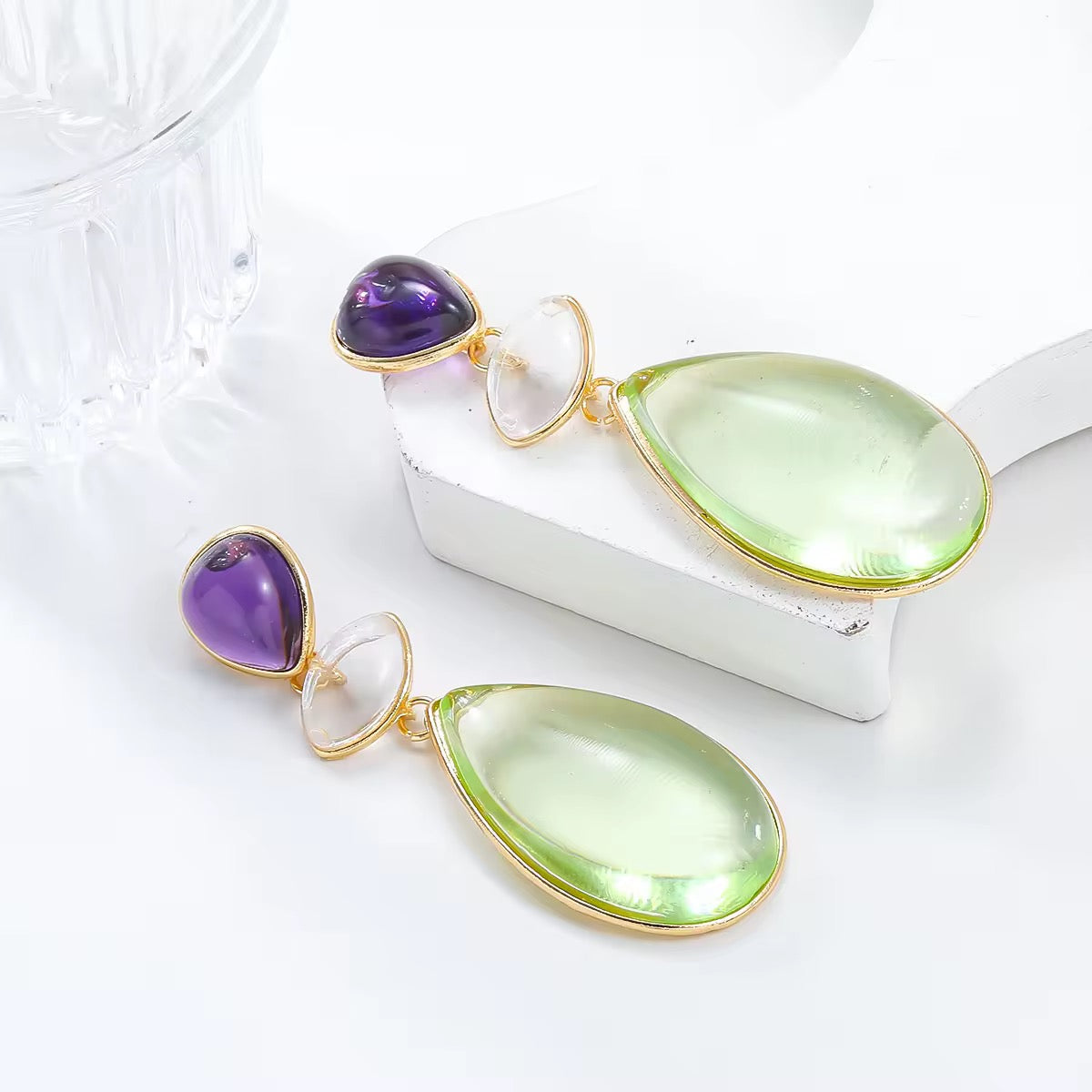 Carryallco Green and Purple Acrylic Dangle Earring