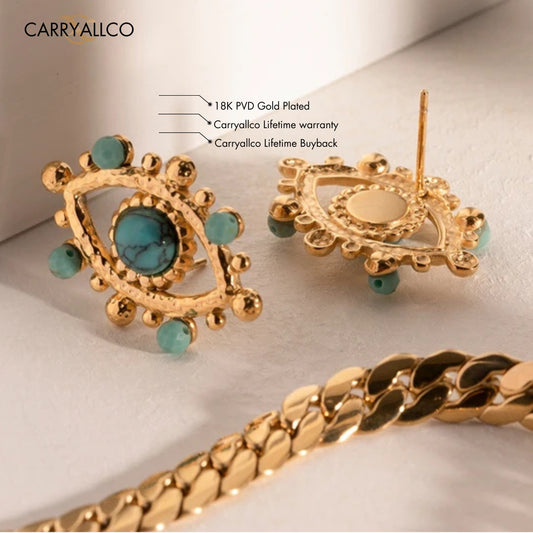 Carryallco Turquoise Pearl Evil Eye Earrings