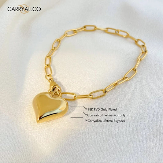 Carryallco Clip Chain Hollow Heart Pendant Bracelet