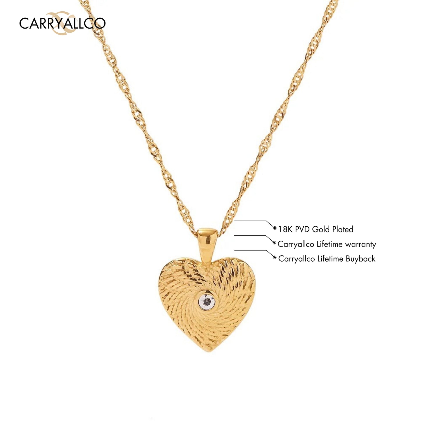 Carryallco White Zirconia Heart Pendant Chain