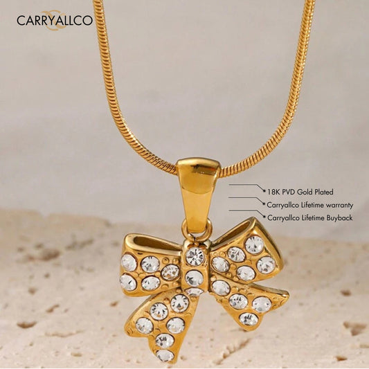 Carryallco 18K Gold Plated Brilliant Cut Bow Pendant Necklace – Demi-Fine