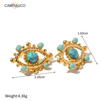 Carryallco Turquoise Pearl Evil Eye Earrings