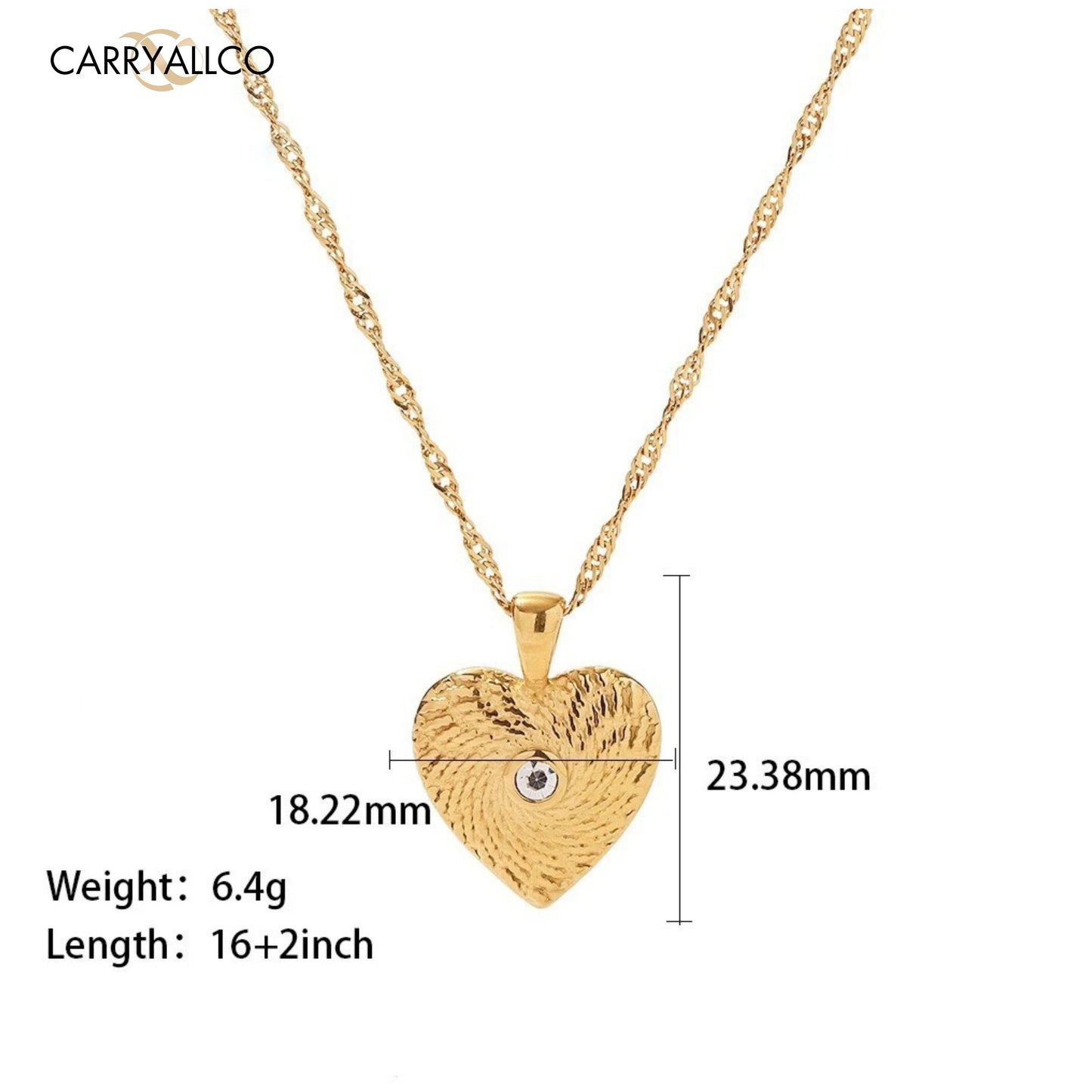 Carryallco 18K Gold Plated White Brilliant Cut Stone Heart Pendant Necklace – Demi-Fine