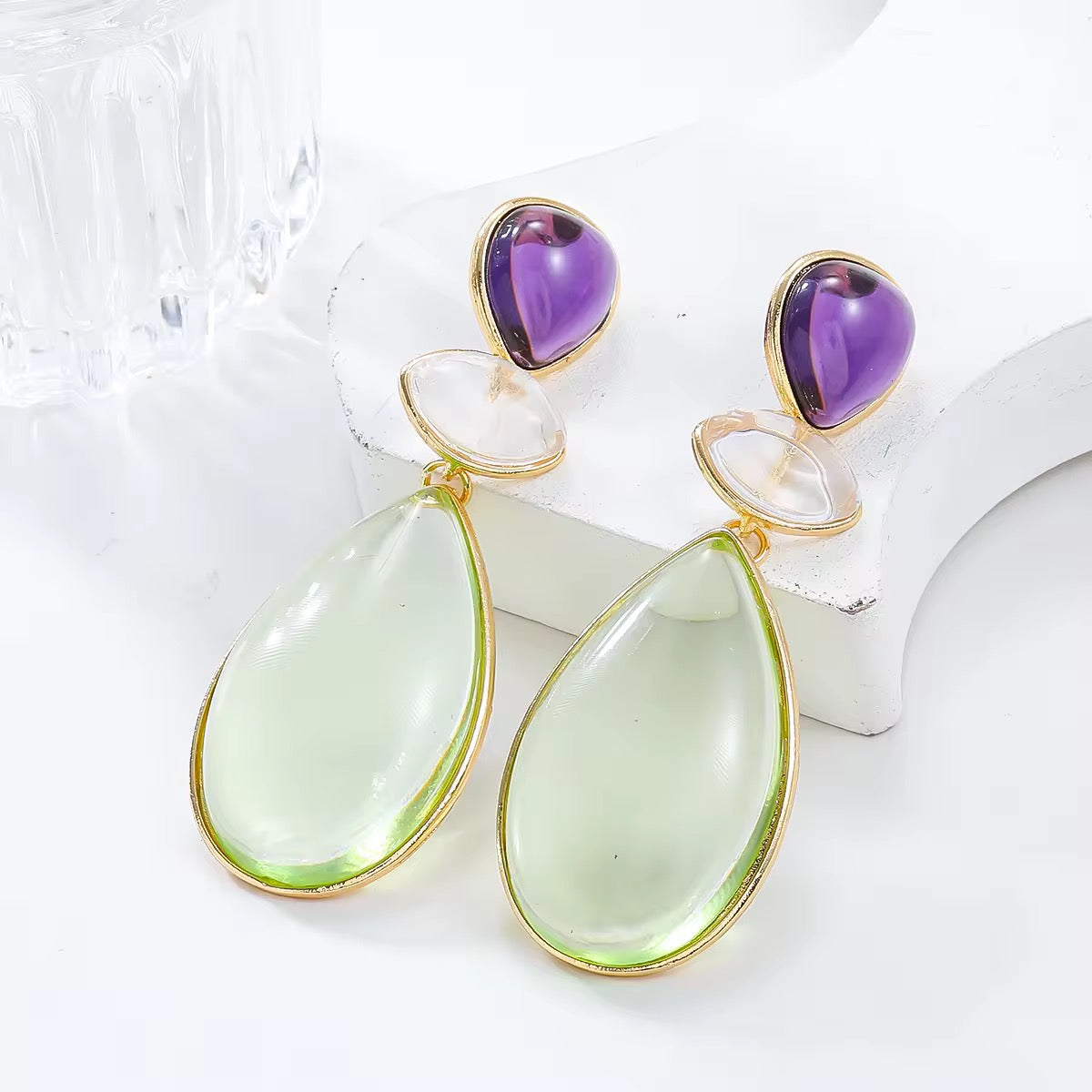 Carryallco Green and Purple Acrylic Dangle Earring