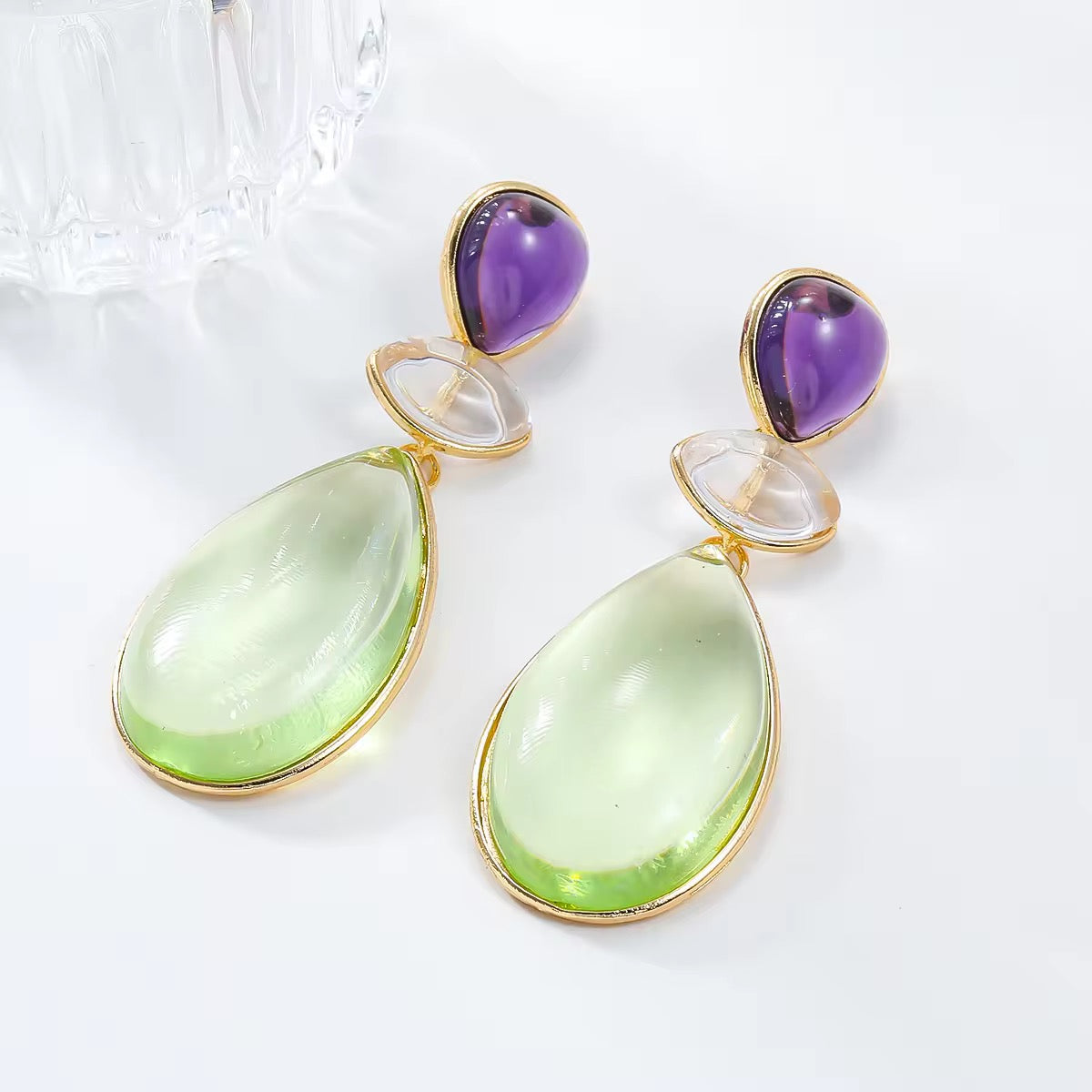 Carryallco Green and Purple Acrylic Dangle Earring