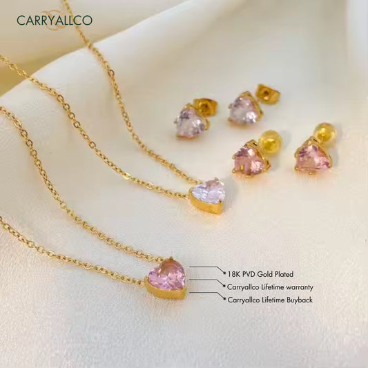 Carryallco 18K Gold-Plated Demi-fine Heart Crystal Necklace & Earring Set