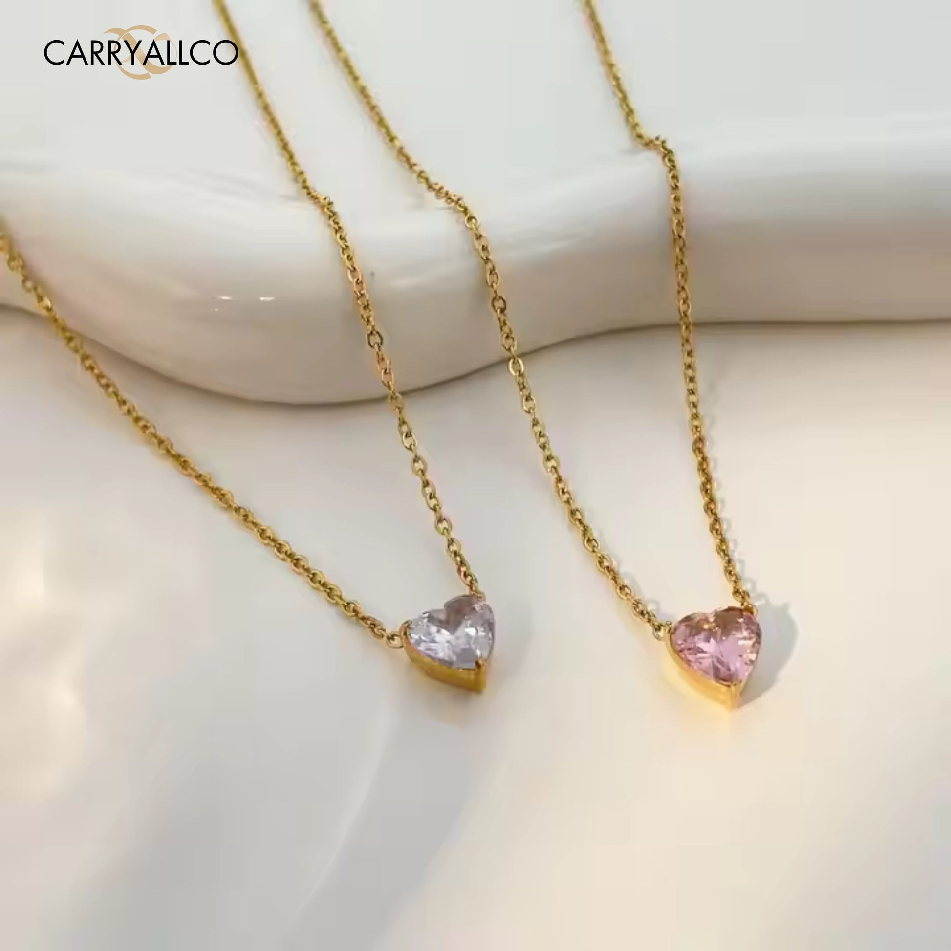 Carryallco 18K Gold-Plated Demi-fine Heart Crystal Necklace & Earring Set