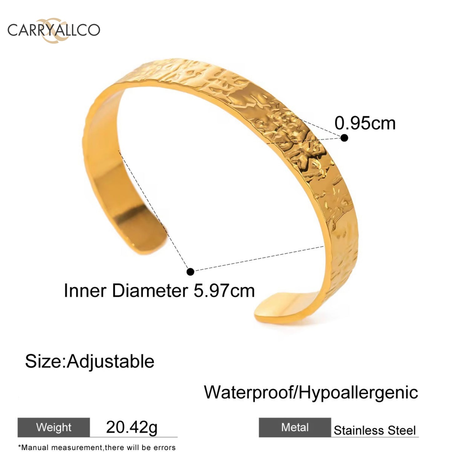 18K Gold Plated Hammered Wide Cuff Bangle