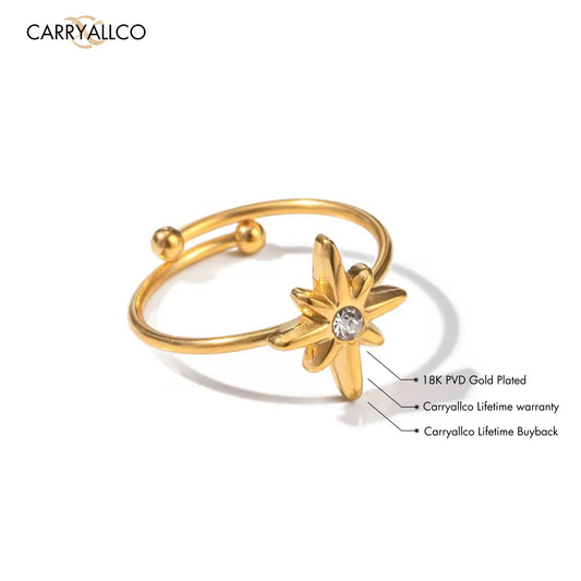 Carryallco 18K Gold Plated Demi-fine Octagram Zircon Ring