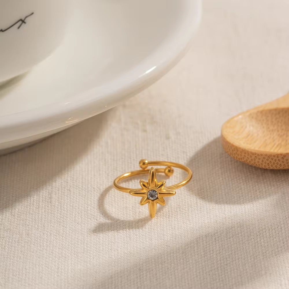 Carryallco 18K Gold Plated Demi-fine Octagram Zircon Ring