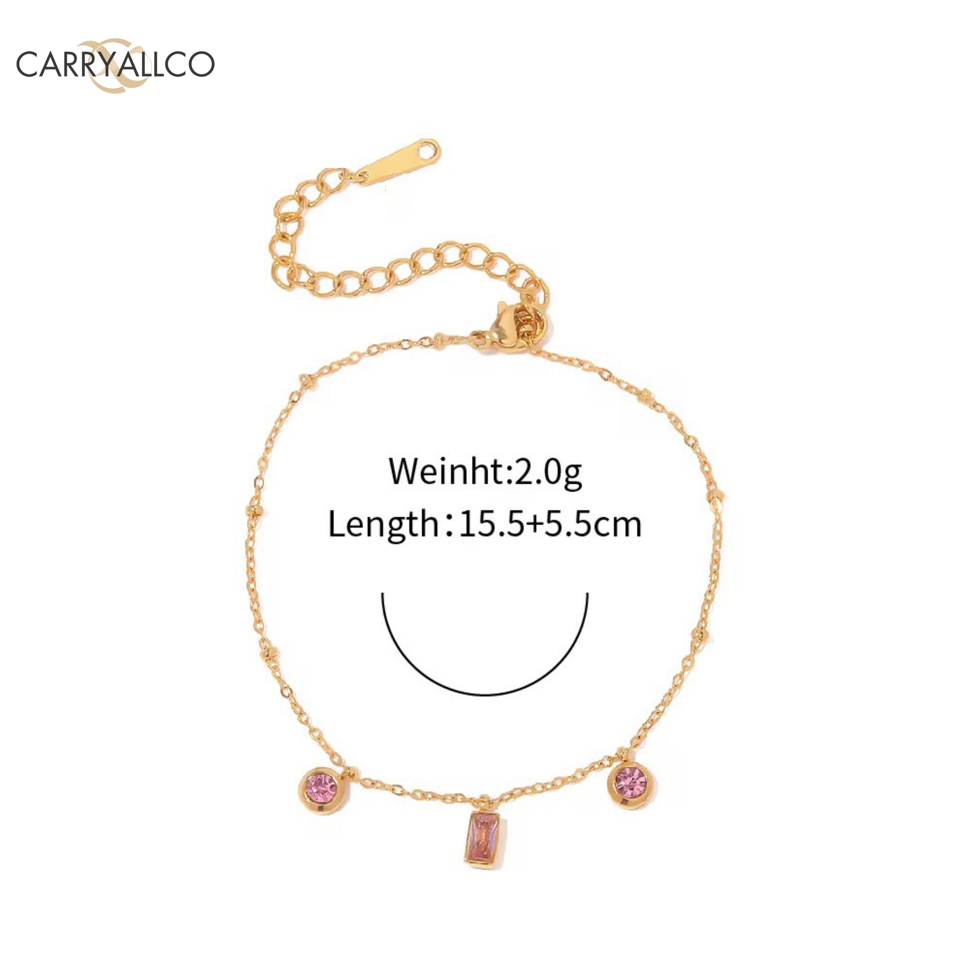 Carryallco 18K Gold Plated Demi-fine Pink Stone Bracelet & Dainty Necklace Set