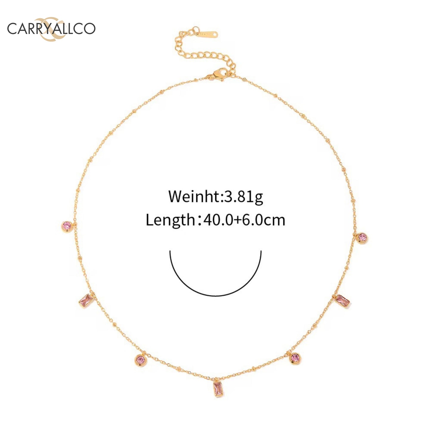 Carryallco 18K Gold Plated Demi-fine Pink Stone Bracelet & Dainty Necklace Set