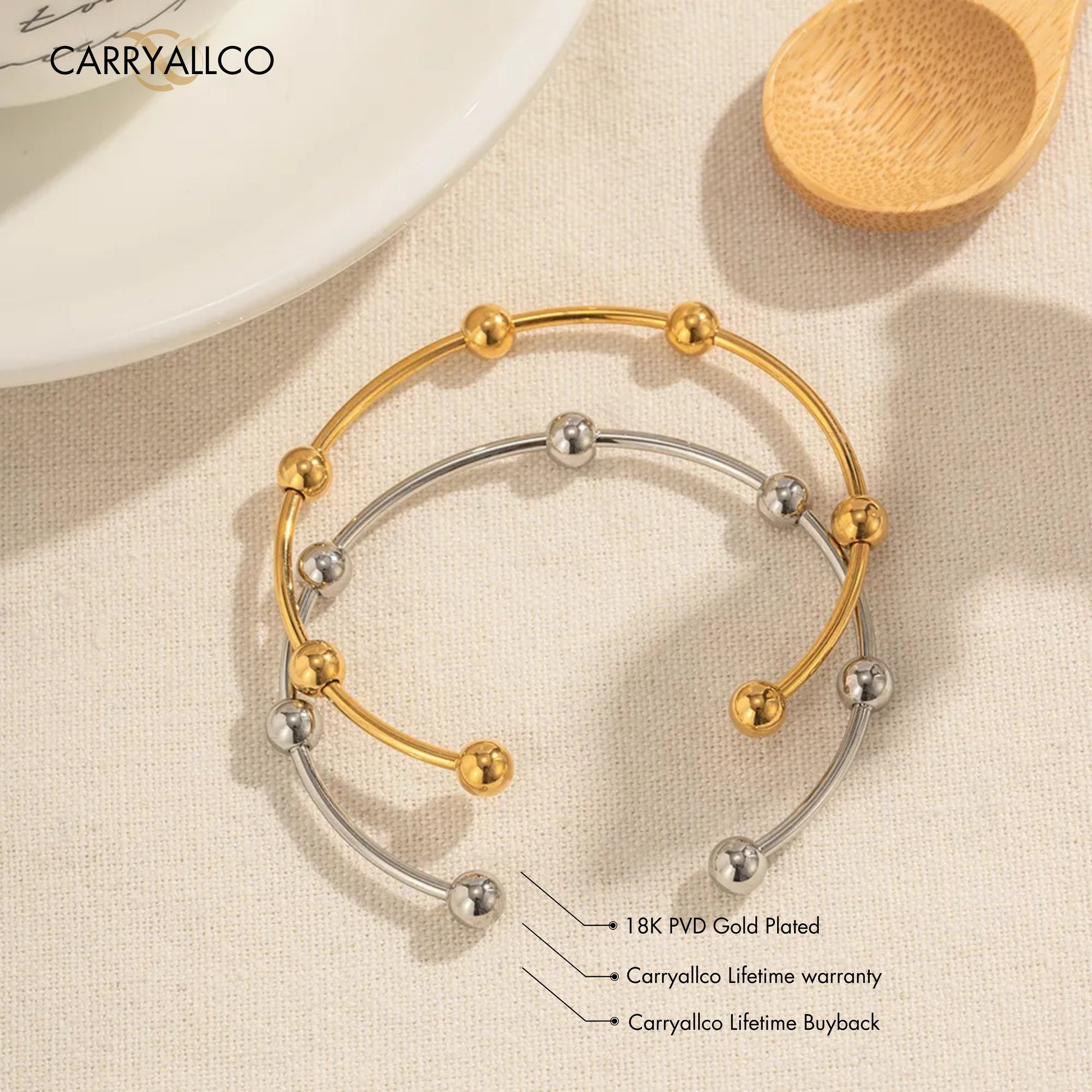 Carryallco 18K Gold Plated Demi-fine Round Ball Open Bangle