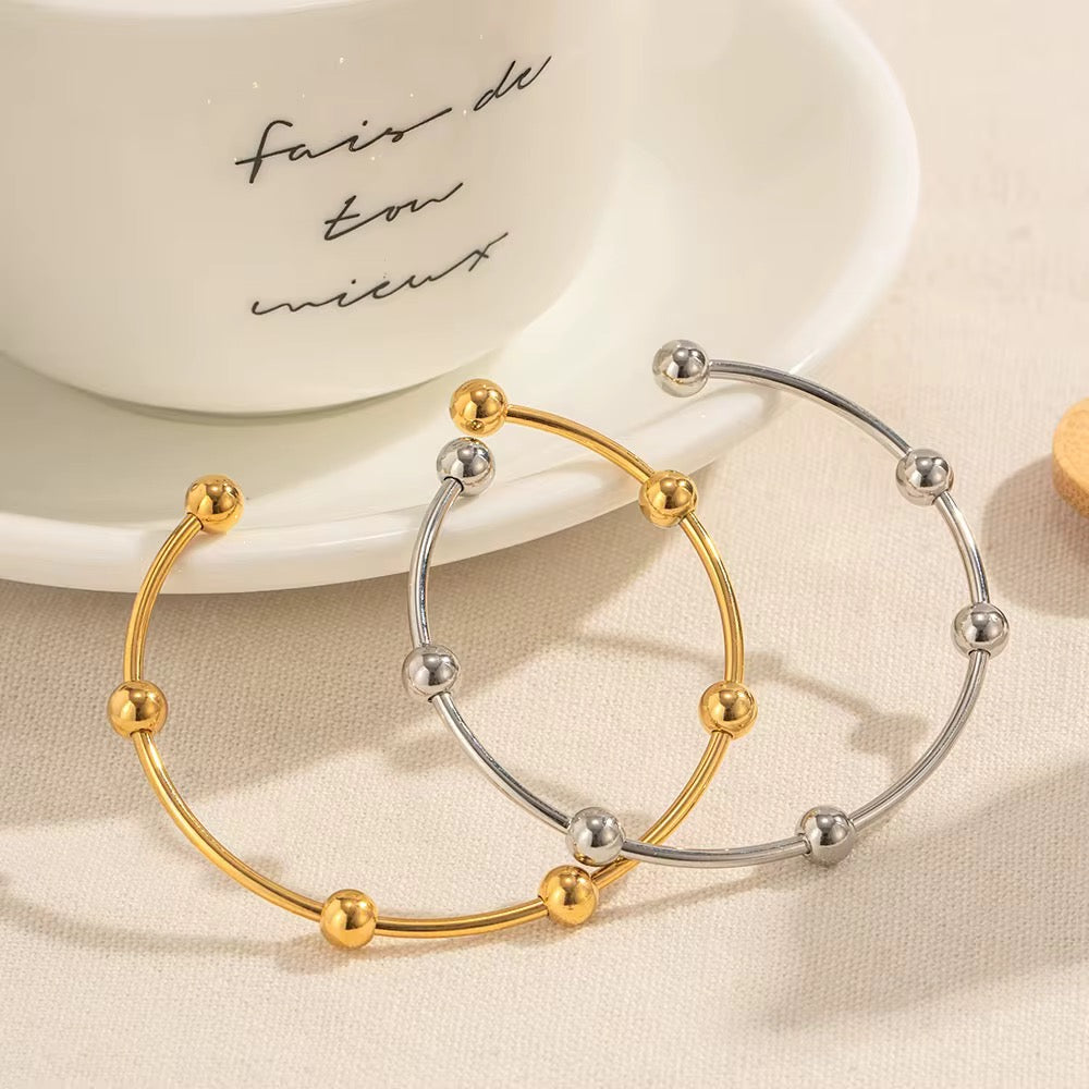 Carryallco 18K Gold Plated Demi-fine Round Ball Open Bangle